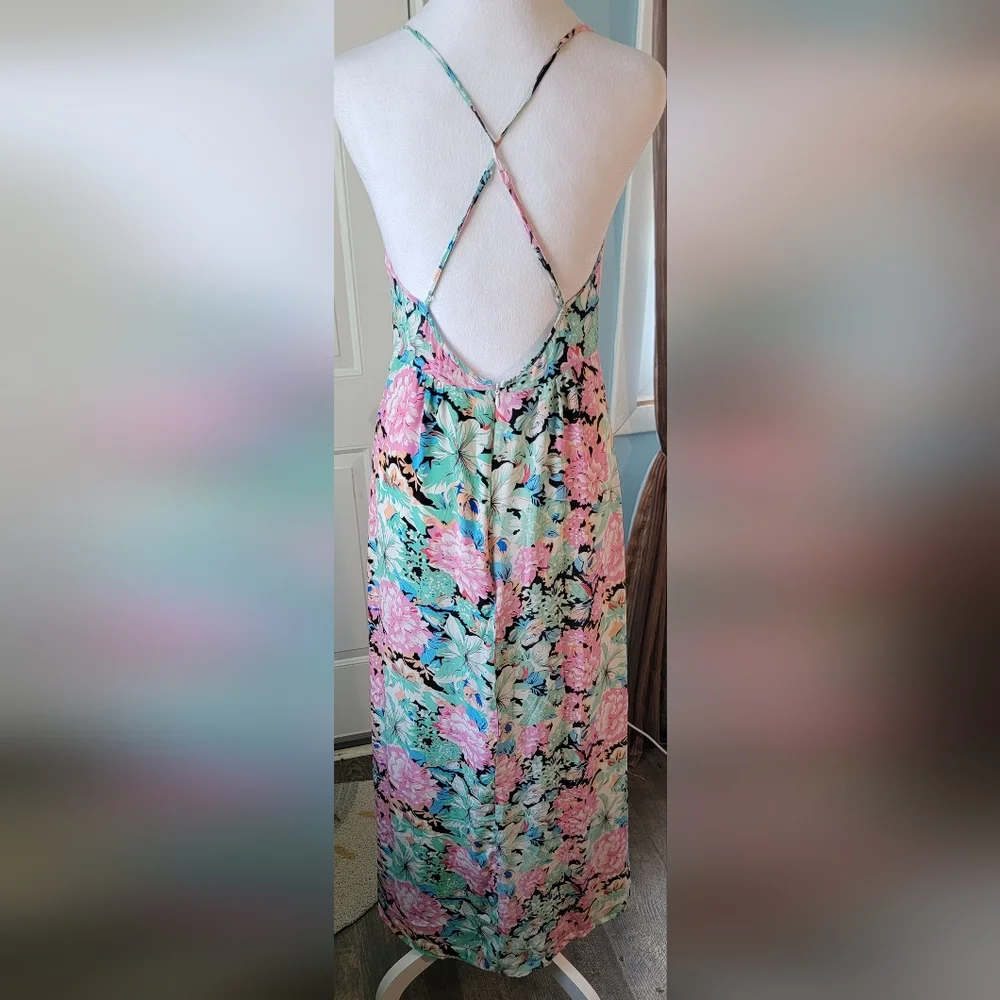 Yumi Kim X Revolove Pastel Paridise Maxi Dress Womens S Pink & Mint 100% Silk - Picture 3 of 14